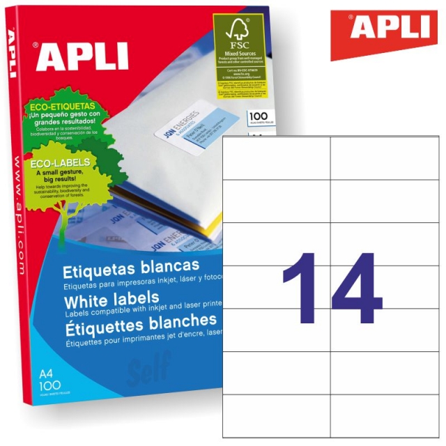 caja de 100 hojas de etiquetas apli 01277