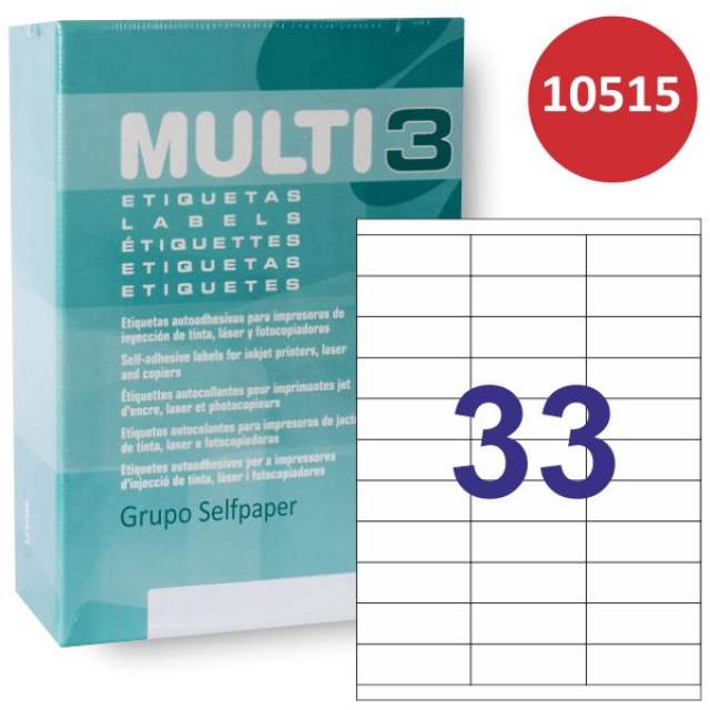 Comprar Etiquetas impresora multi3 10515, 33x A4 70x24,4 caja 500 hj