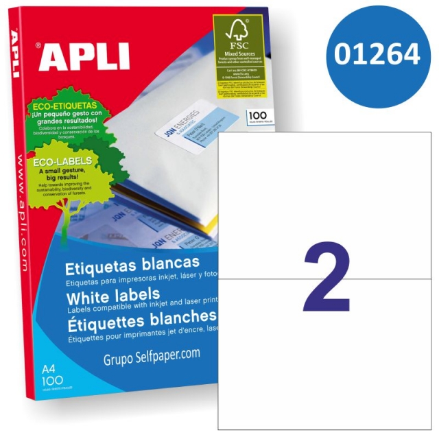 Comprar Etiquetas Apli 01264 - Din A4, Para impresora 210x148