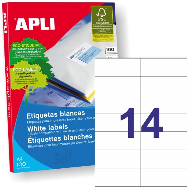 Comprar Etiquetas Apli 1277 - 105x42.4mm, Caja 100 hojas A4
