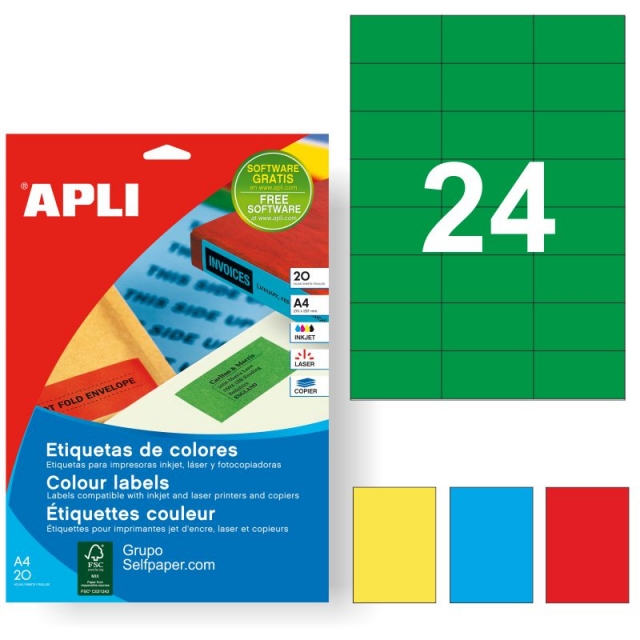 Comprar Etiquetas Apli 01594, 70x37 color verde, Pack 20 hojas A4