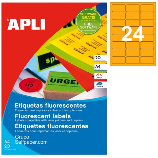 Comprar Etiquetas Apli 2871 naranja fluorescente 64x33,9mm 20 hjs