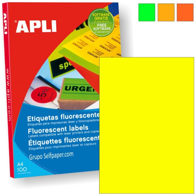 Comprar Etiquetas Apli 11747 Din A4 Amarillo fluorescente Caja 100 h