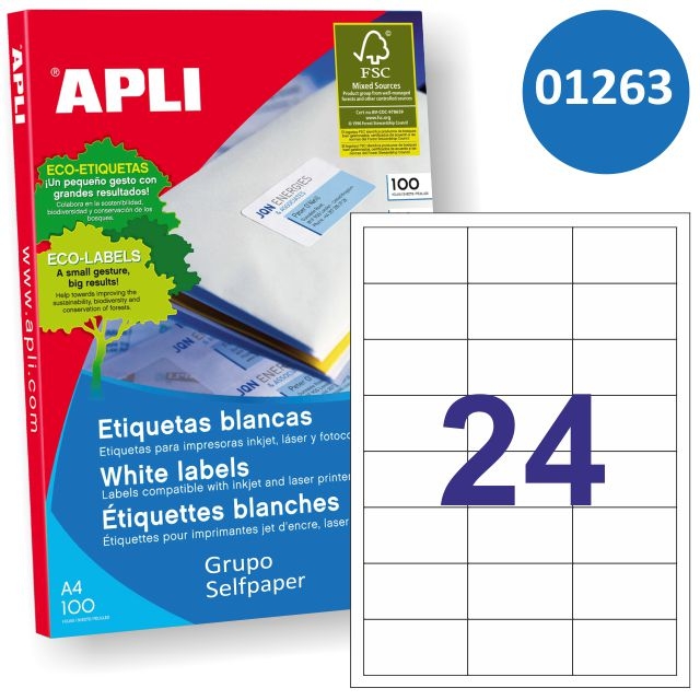 Comprar Etiquetas Apli 1263 64,6x33.8mm 24X impresora laser o inkjet