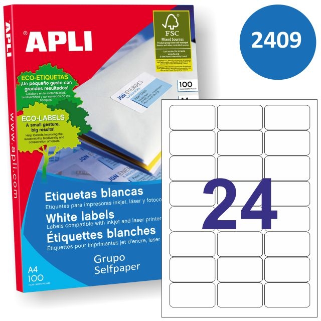 Comprar Etiquetas Apli 2409 - 64x33.9mm 24x impresora láser ink-jet