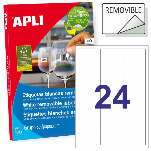 Comprar Etiquetas Apli 3056, Removibles 24x, 64,6 x 33,8 C/ 100 hjs