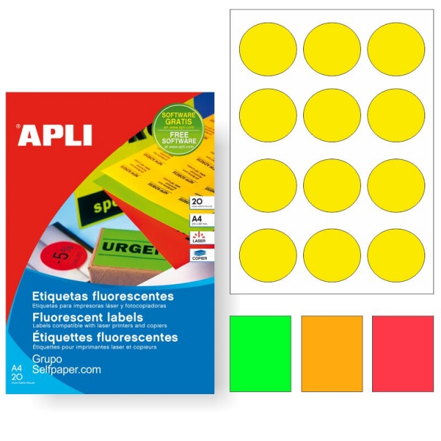 Comprar Etiquetas circulos amarillos fluorescentes impresora P. 20 h