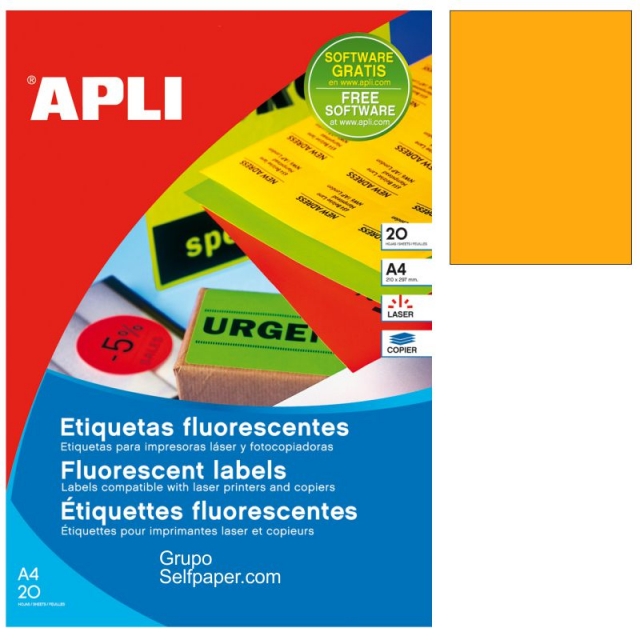 Comprar Etiquetas Din A4 naranja fluorescente Apli 02879