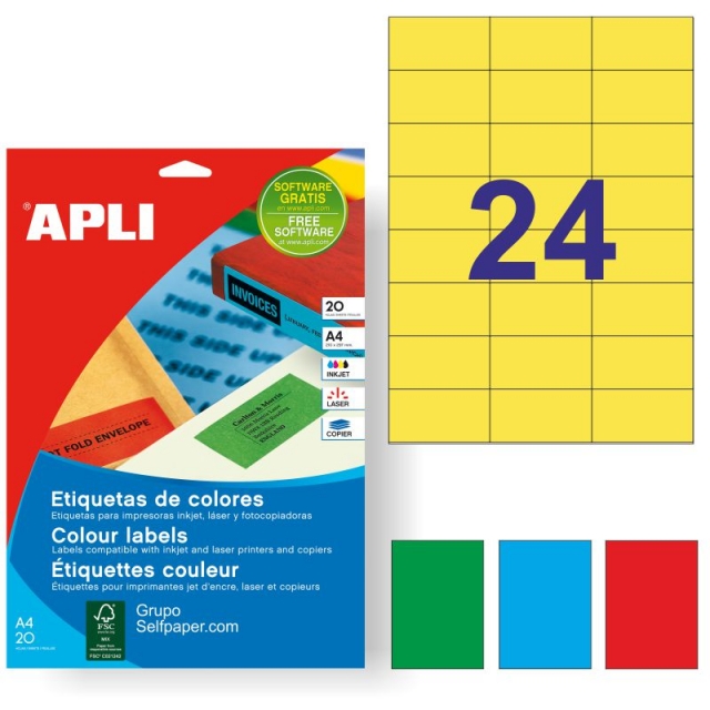 Comprar Etiquetas Din A4 impresora 70x37 mm, amarillo, pack 20 hjs.