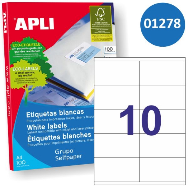 Comprar Etiquetas Impresora Apli 1278, Caja 100, 10x 105x57mm