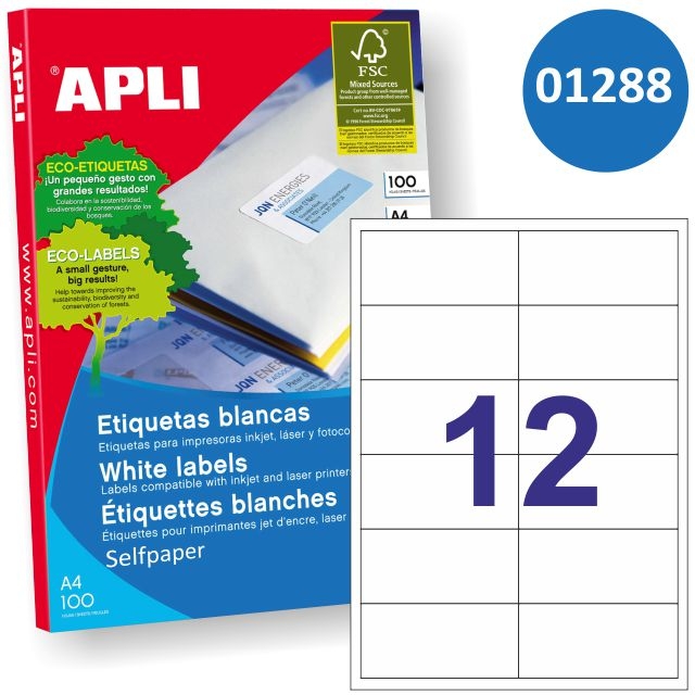 Comprar Etiquetas impresora Apli 1288, 97x42.4mm, caja 100 hjs 12x