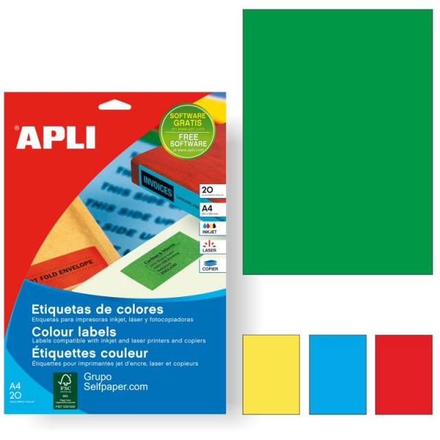 Comprar Etiquetas impresora Din A4 Apli 01602 color Verde, 20 hojas
