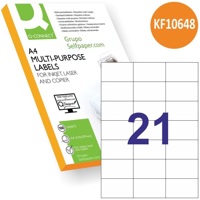 Comprar Etiquetas impresora Q-connect KF10648, 70x42 mm, 21x