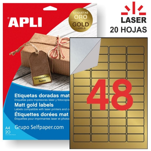 Comprar Etiquetas metalizadas Oro impresora láser 45,7x21.2mm, 48x