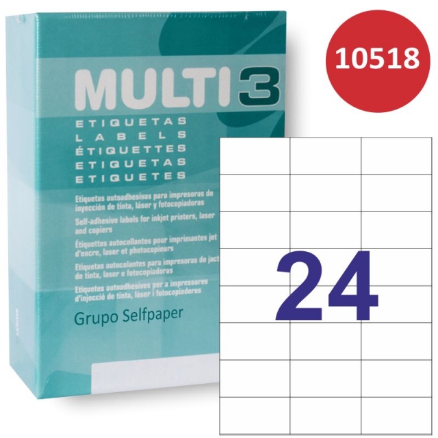 Comprar Etiquetas Multi3 10518, 70x37mm, 24x, caja 500 hojas