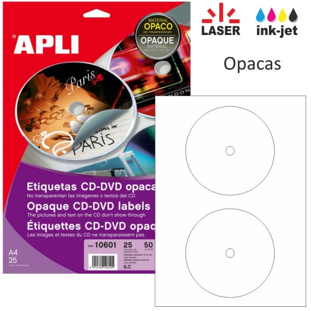 Comprar Etiquetas para CD DVD Mega Apli Opacas pte. 50 Etiquetas