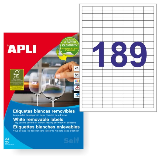 Comprar Etiquetas removibles Apli 10198, Pack 25 hojas 189x 25,4x10