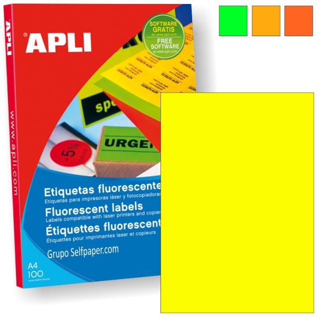 hojas a4 papel adhesivo fluorescente apli 11747