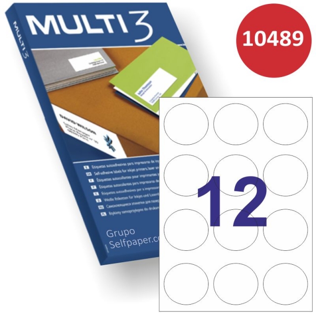 multi3 10489, etiquetas a4 con 12 círculos 6 cm