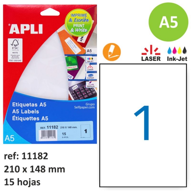Comprar Sobre de etiquetas Apli 11182, Din A5, medio folio, 15 hjs.