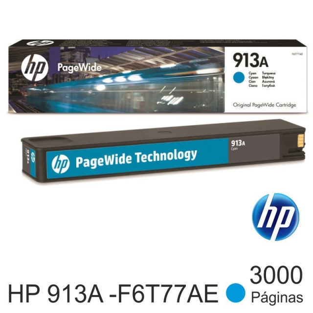 hp f6t77ae 913a color cyan cartucho pagewide