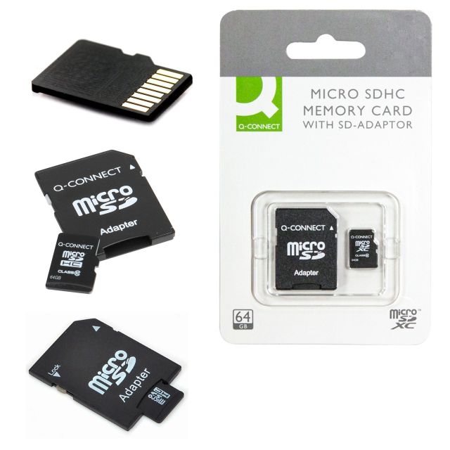 Tarjeta MicroSD 64 GB Clase 10 + adaptador, Q-Connect