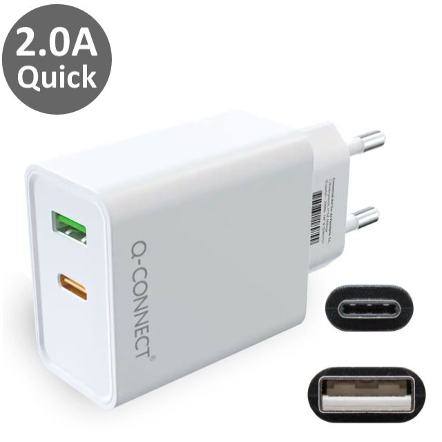 Comprar Cargador Usb doble carga rápida 2.0A USB-A, USB-C, 20W