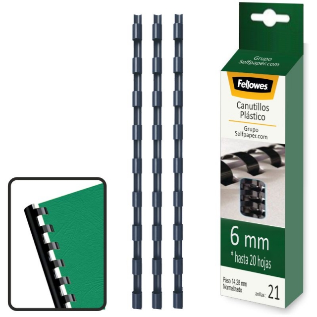 Comprar Canutillo encuadernar plástico 6 mm, 20 hojas, Pte.25 uds