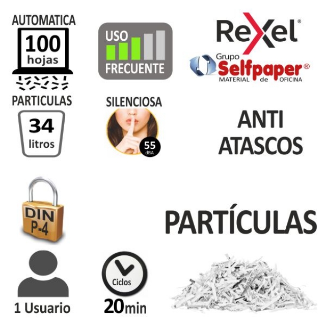 caracteristicas destructora de papel rexel 100x