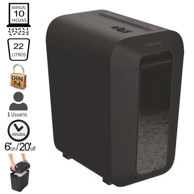 destructora fellowes lx65, partculas, 10 hojas,