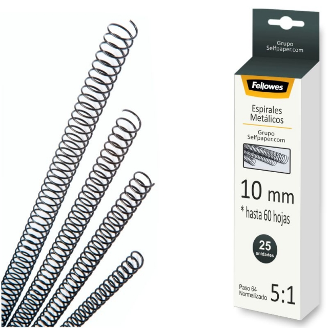 Comprar Espiral Metal 10 mm Fellowes, gusanillo encuadernar 25u