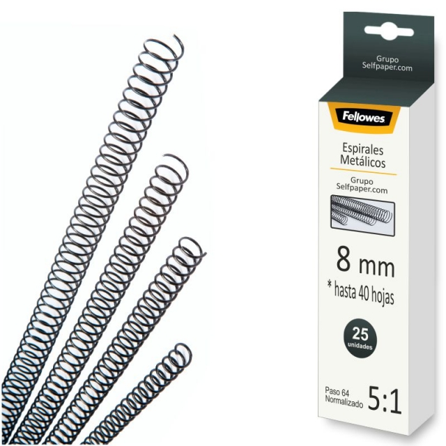 Comprar Espiral metal 8 mm Pack 25 gusanillos encuadernar 64 5:1