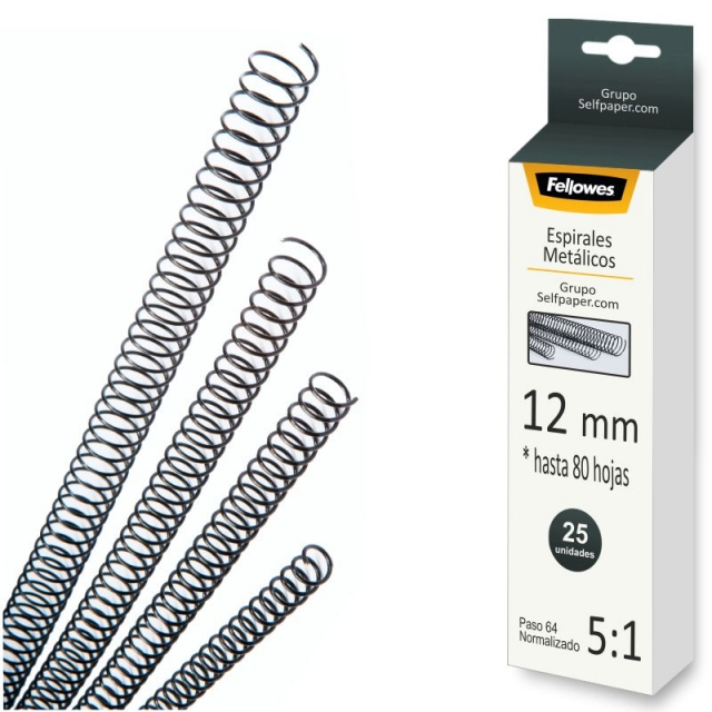 Comprar Pack 25 Espirales encuadernar metal 12 mm Fellowes negro.