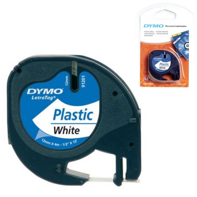 Cinta Dymo Letratag 12mmx4mts plastico blanco