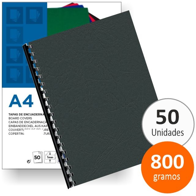 Comprar Tapas duras encuadernar A4 gofrado piel negro 1mm Pack 50