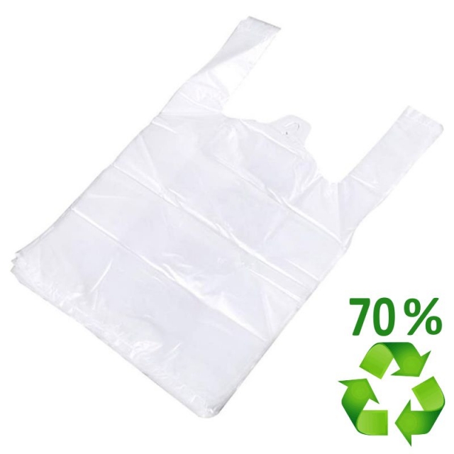 Bolsas de plastico Camiseta Asas 42x53 cms, 70% recicladas