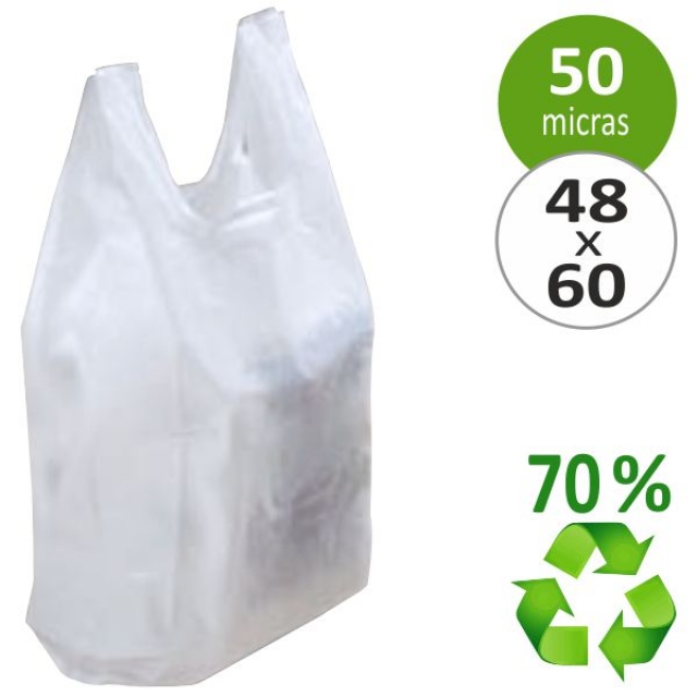 Comprar Bolsas plástico asas grandes, camiseta 48x60cm 70% reciclada