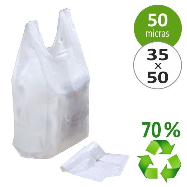 Comprar Bolsas plástico asas medianas camiseta 35x50, 70% reciclada