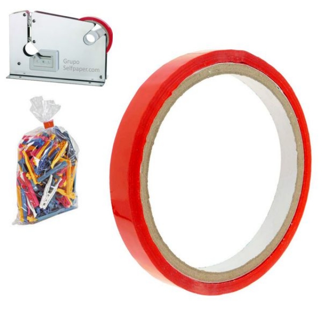 Comprar Celo, cinta adhesiva para cerrar bolsas Q-connect color Rojo