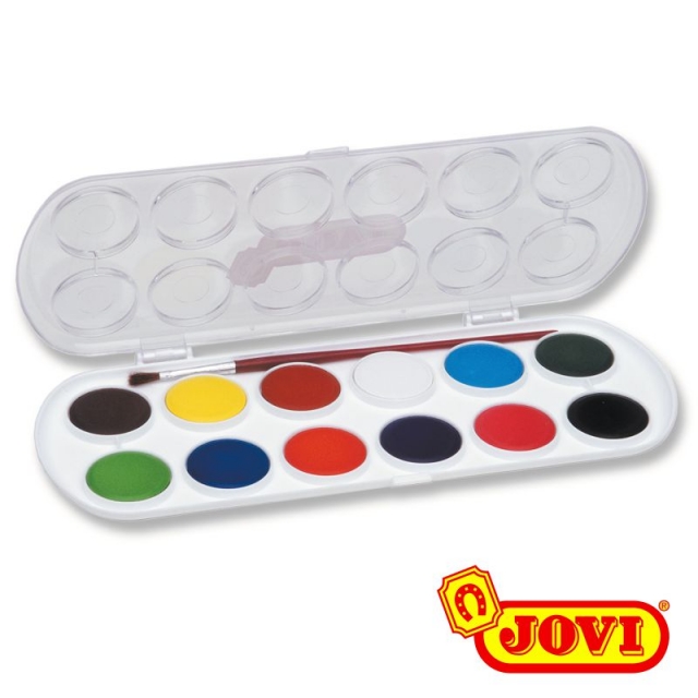 acuarelas jovi pastillas grandes 12 colores, escol