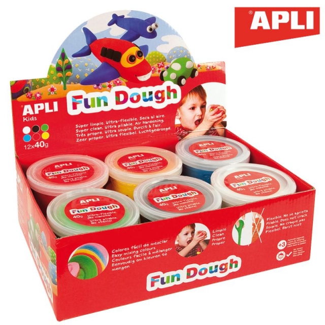 apli fun dough, caja 12 botes 40 grs, pasta secado