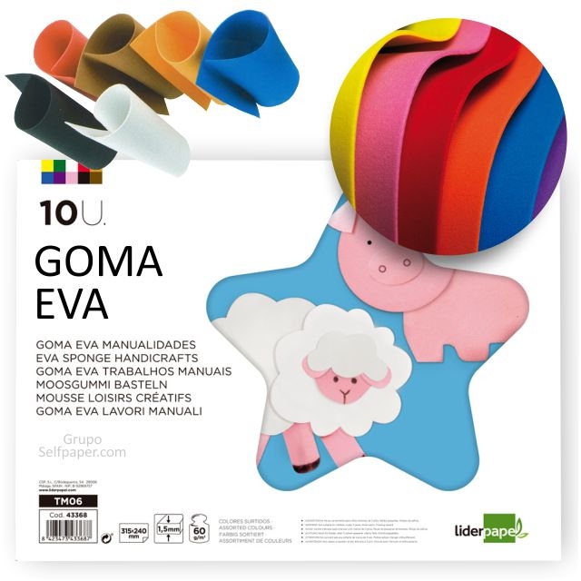 Comprar Bloc de hojas de goma eva folio A4+, colores surtidos, 10 ud