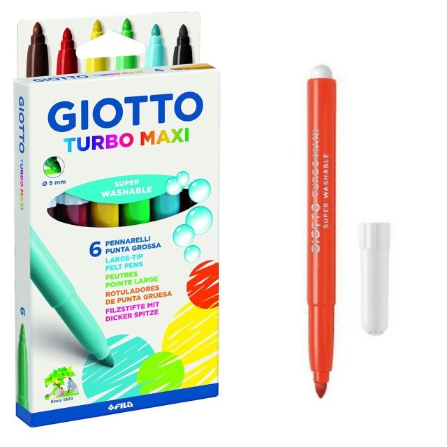 Comprar Caja 6 rotuladores Giotto Turbo Maxi Lavables punta gruesa