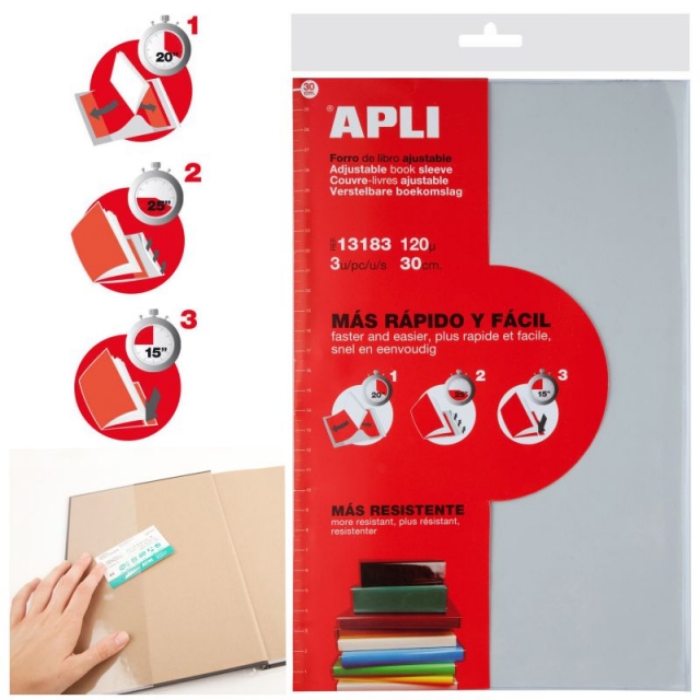 Comprar Forros para Libros Apli Ajustables solapas 30 cms Pack 3