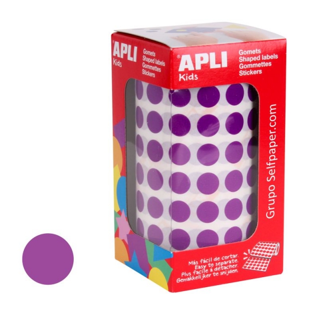 Comprar Gomets Apli 11480, rollo circulos 10.5 mm lila violeta