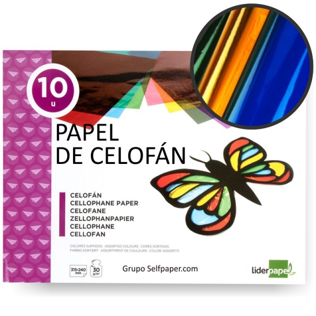 Papel Celofan 10 Hojas de Colores Surtidos Liderpapel en Infanity