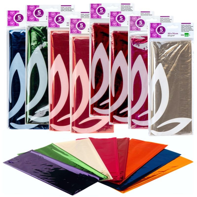 Papel Celofan Pte. 5 hojas 50x70 cms 30grs