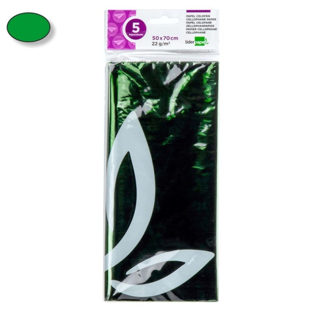 Comprar Papel celofán Verde, Liderpapel CL15, Pack 5 hojas