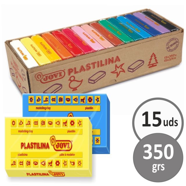 Caja plastilina Jovi Grande 350 grs 15 pastillas surtidas