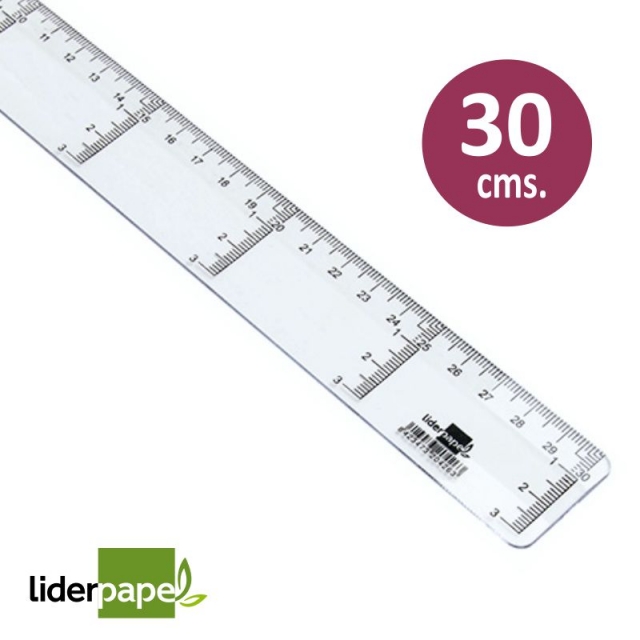 regla de plastico 30 cms transparente liderpapel